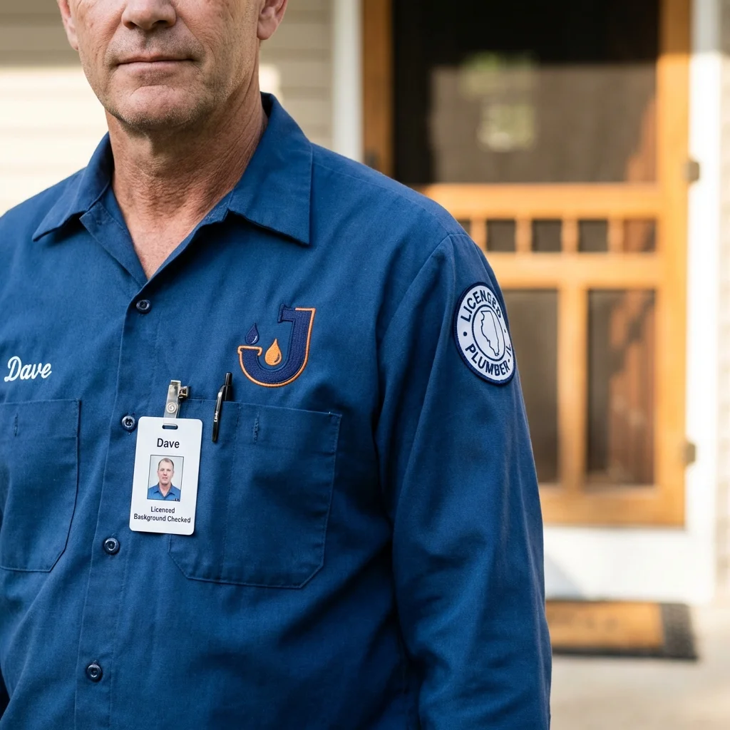 Licensed plumber showing ID badge in Poteet, TX
